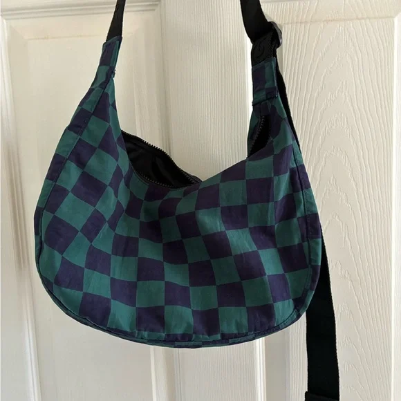 Baggu Navy Green Checkerboard Medium Crescent